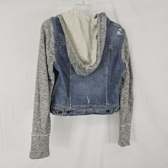 Free People Denim and Knit Hoodie Jacket Size Small - Picture 4 of 9